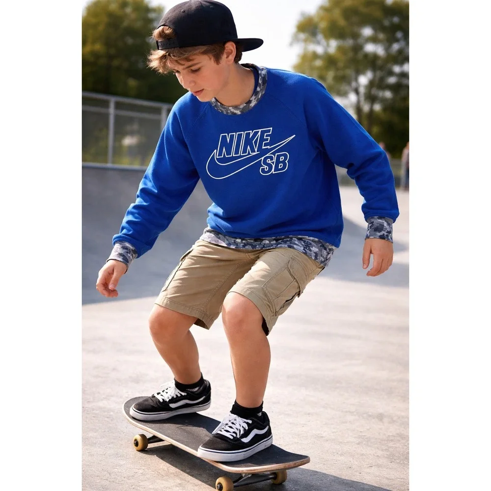 Nike SB Sweatshirt Boy's M‎ Blue Cotton Blend Long Sleeve Camo Skateboard
